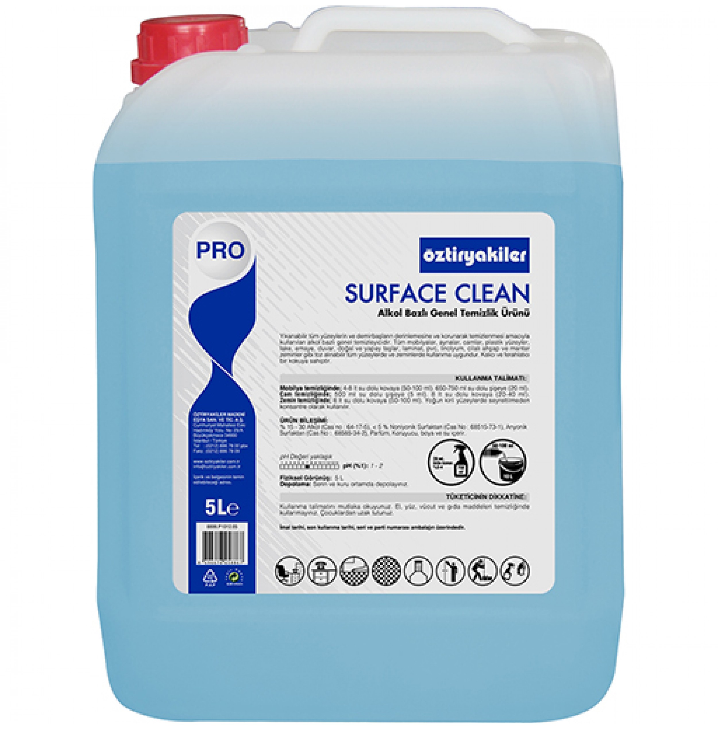 SURFACE CLEAN ALKOL BAZLI GENEL TEMİZLİK ÜRÜNÜ (KALICI LİMON KOKULU)  5L